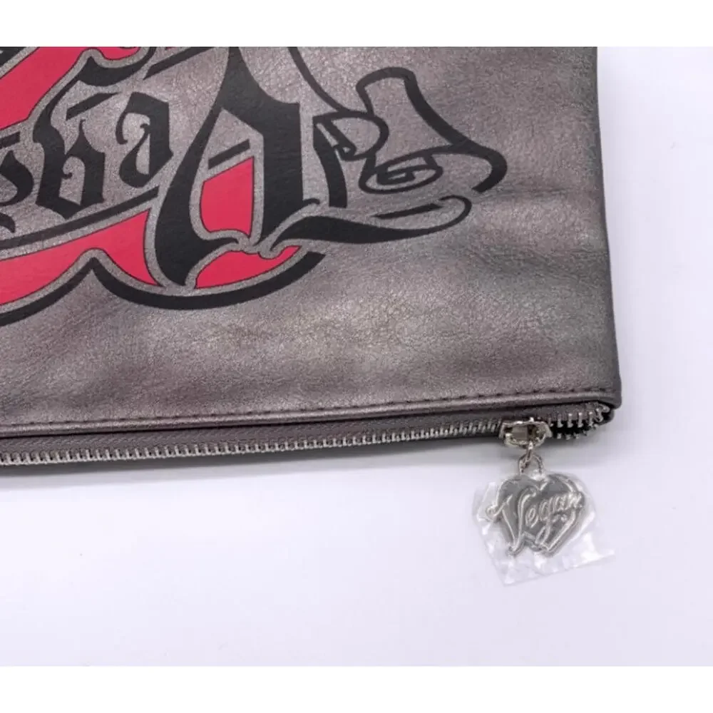 KVD Kat Von D New Vegan Large Pewter/Gray Makeup Bag Pouch Case Charm 12"x8"x1" - Picture 3 of 4